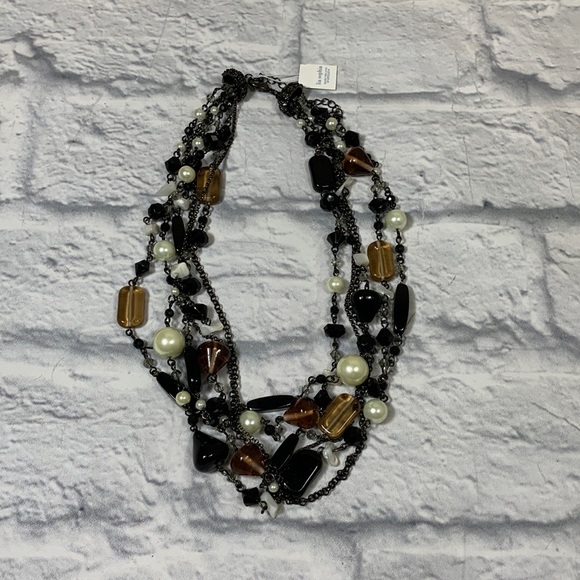 Lia Sophia Layered Beaded Necklace Brown black Pearl New NWT - Picture 1 of 11
